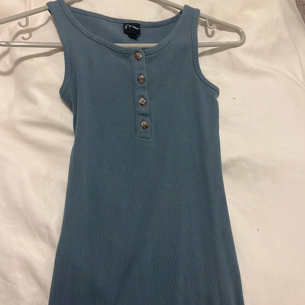 Blue button dress ribbed Cotten dress